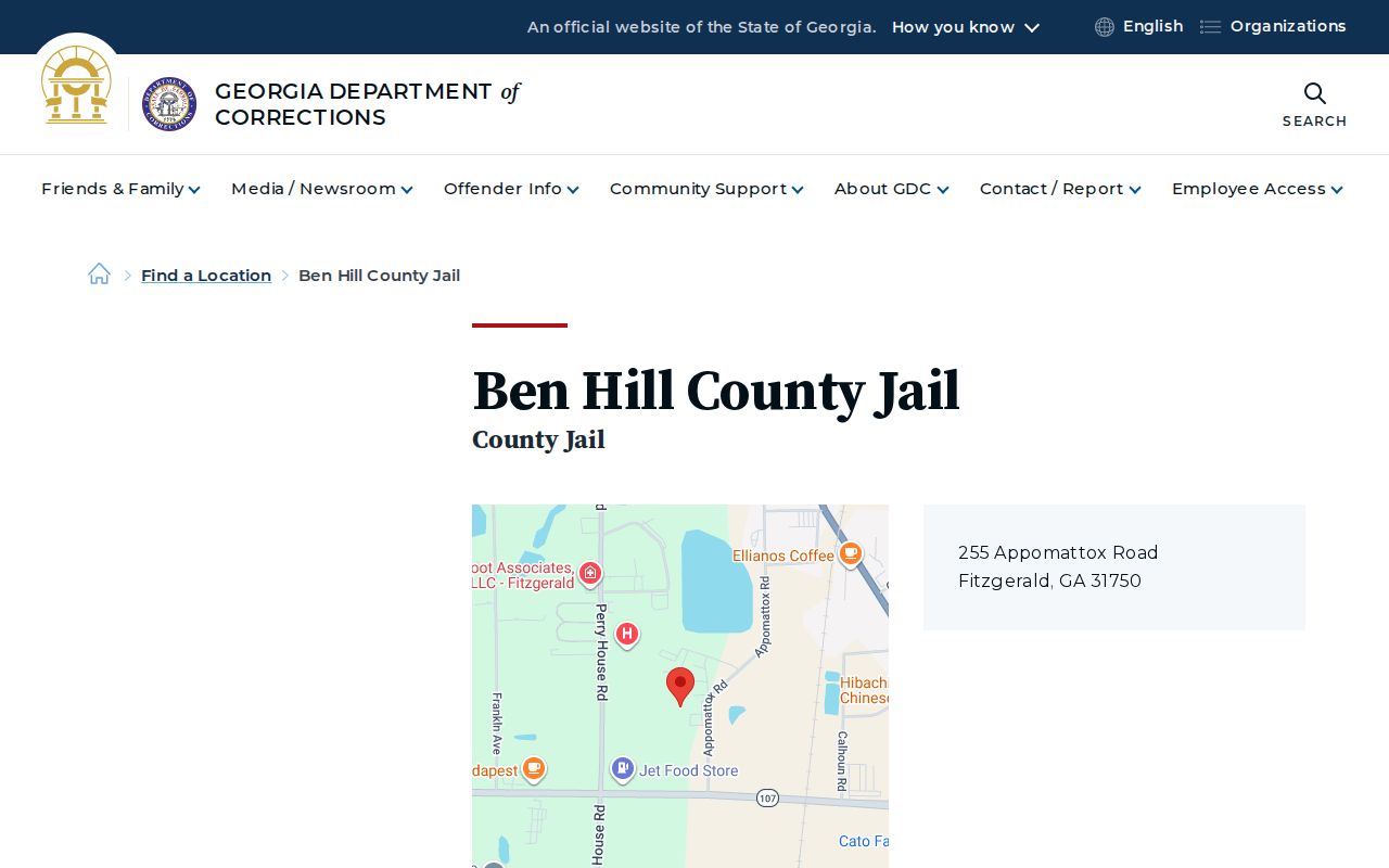 Official Ben Hill County arrest record and jail location listing