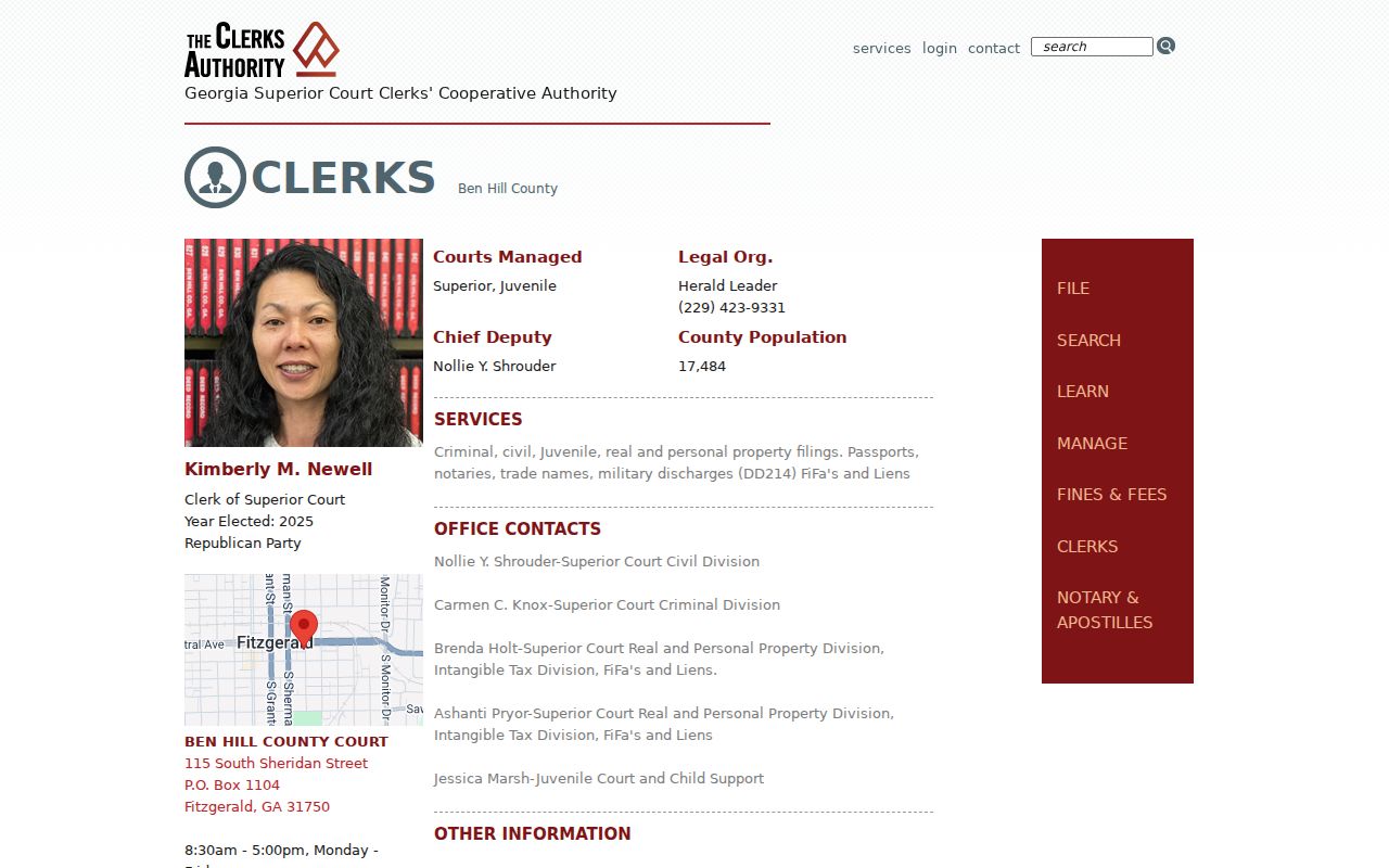 GSCCCA directory for the Ben Hill County criminal court case clerk