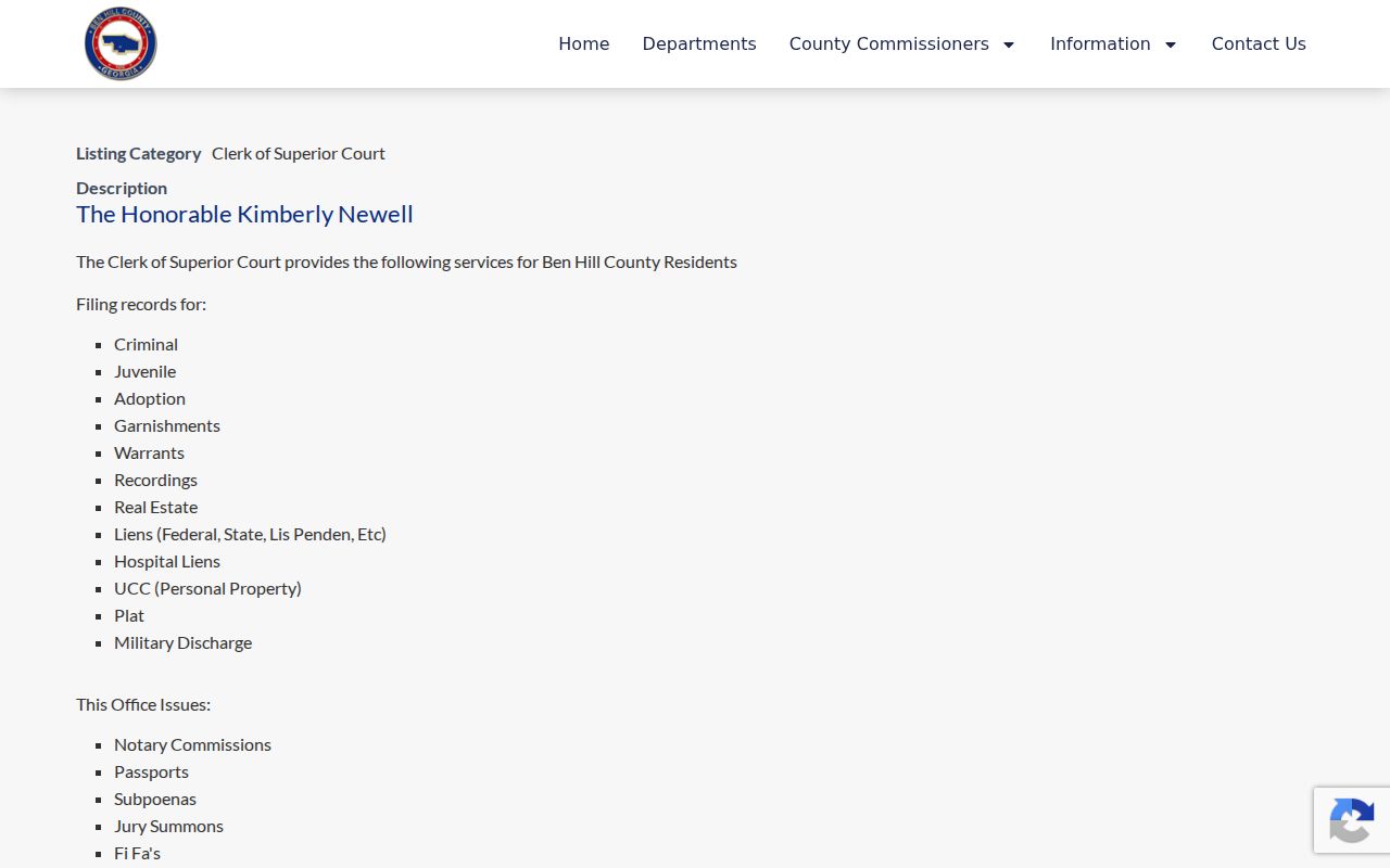 Ben Hill County Clerk of Superior Court criminal records page