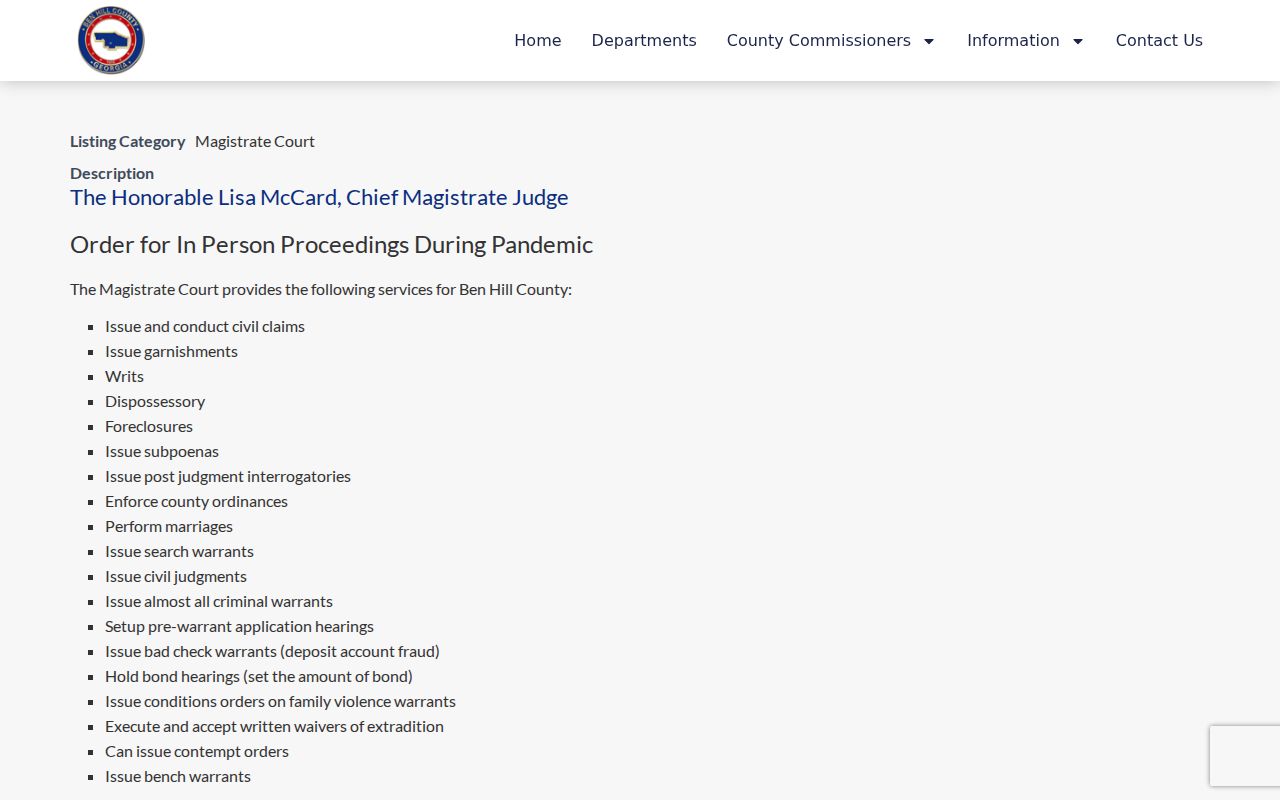 Ben Hill County criminal record warrant and bond channel