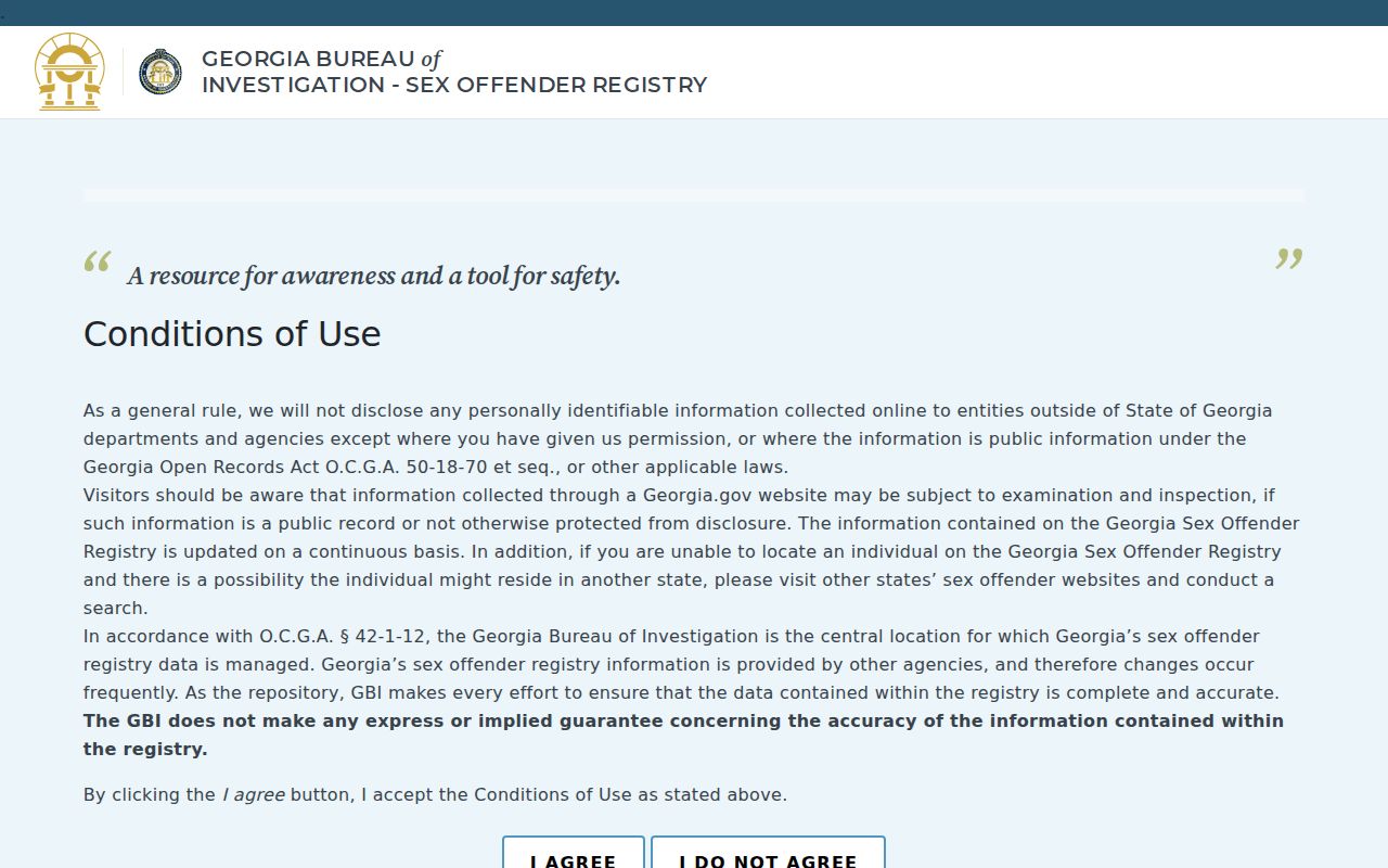 Ben Hill County sex offender search on the official Georgia registry form